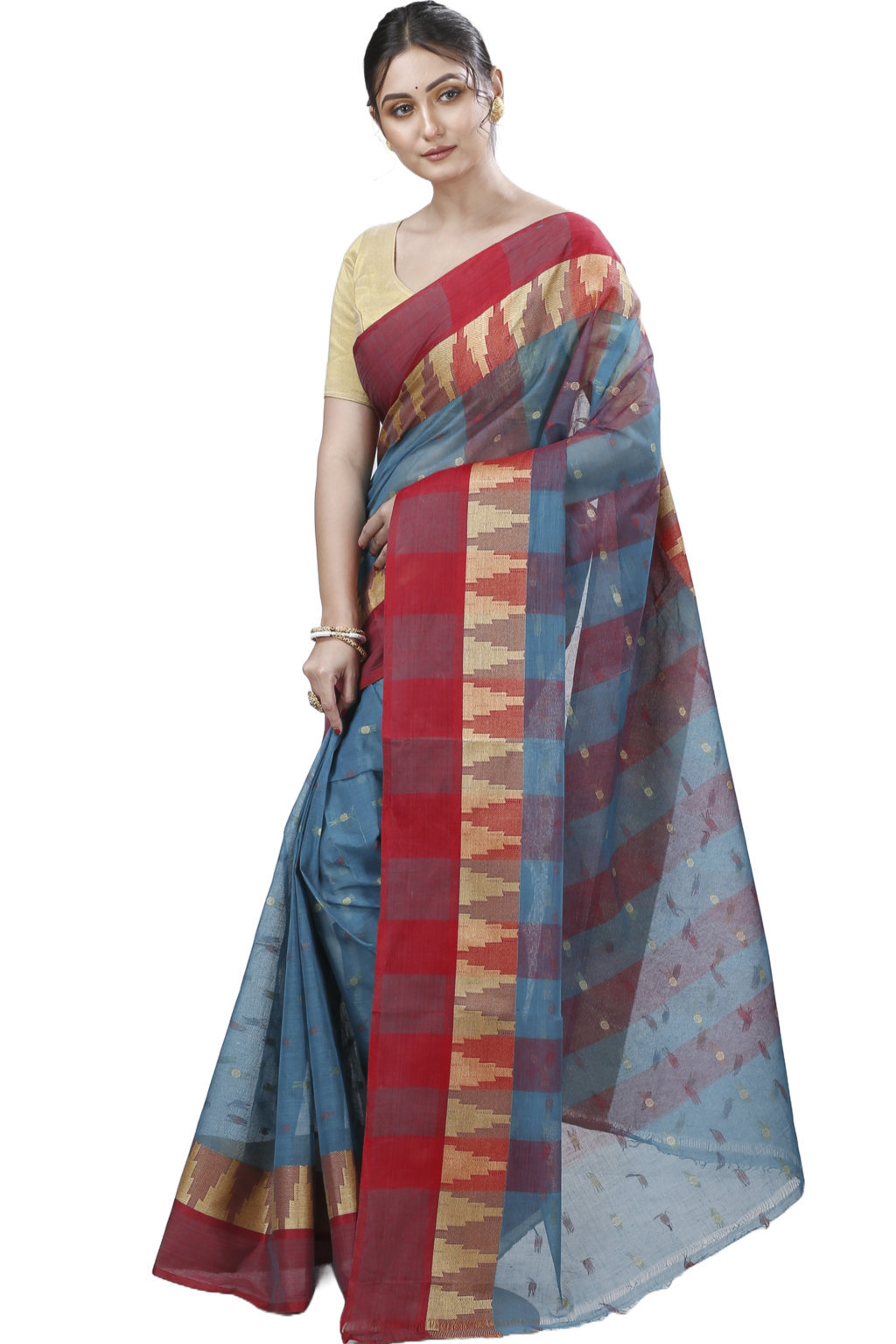 Bottel Green Pure Cotton Jamuna Tant Saree (1310)